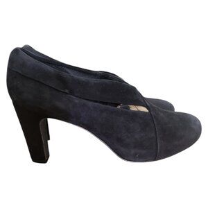 Sh115 Eileen Fisher Black Suede Vero Cuoio HIgh Heel Bootie 9.5